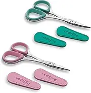 PAFASON 4" Stainless Steel Curved & Straight Embroidery Scissors Set with Premium PU Leather Cover Rubber Ring Handle Perfect for Cross Stitch Crochet Knitting Quilting Needling Thread Yarn Cutting