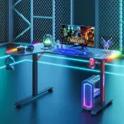 Gaming Desk L Shaped Desk with Led Light, Black Computer Desk Carbon Fiber Deskt