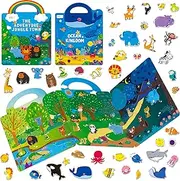 2 Packs Jelly Sticker Book, 72 Thick Animals Jelly Stickers Waterproof Gel Cling Decals, Wild & Marine Animal-Themed Matching Game, Reusable Craft Activity Book Educational Learning Toys for Toddlers