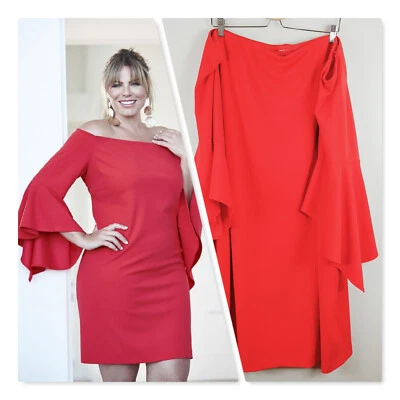 [ AUTOGRAPH By Fiona Falkiner ] Womens Red Bell Sleeve Dress NEW | Size AU 26
