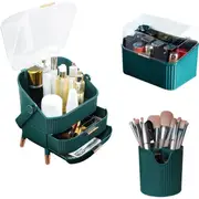 SOGA Green Cosmetic Jewelry Storage Organiser Set Makeup Brush Lipstick Skincare Holder Jewelry Storage Box with Handle