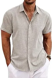 [COOFANDY] Mens Short Sleeve Button Down Shirt Lightweight Linen Blend Casual Short Sleeve Tops