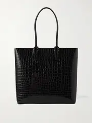 [Christian Louboutin] Christian Louboutin - Cabata Spiked Croc-effect Glossed-leather Tote - Black - One size One size Black