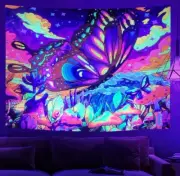 Blacklight Tapestry UV Reactive Butterfly Tapestries Colorful 39" x 59"