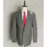 Brooks Brothers Men's 44 Long Sport Coat Grey Plaid Wool Blend NEW