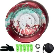 Professional Responsive Yoyo, Aluminum Yo Yo for Kids Beginner, Replacement Unresponsive Ball Bearing for Advanced Yoyo Players + 1 Glove + 5 Yoyo Strings + 1 Ball Bag (Red-Green)