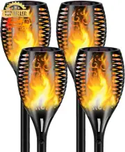 4 Pack Solar Torch Lights 96 LED Flickering Flame IP65 Waterproof Outdoor