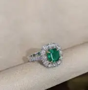 2.05 Ct Square Cut Natural Emerald Diamond Anniversary Ring 14K solid White gold
