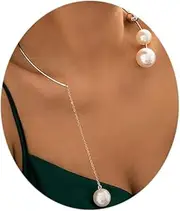 [Riymusry] Metal Open Pearl Choker Necklace Adjustable Pearl Pendant Necklace Elegant Cuff Collar Necklace Statement Chain Necklace for Women