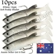10 x Soft Plastic Vibe Lures Poddy Mullet Flathead Jig Heads Barra Cod Fishing
