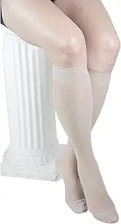 GABRIALLA Sheer Graduated Compression Knee High Stockings 2 Pack (23-30 mmHg) H-180: Small Nude