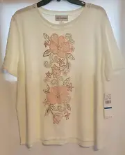 Alfred Dunner La Dolce Vita Floral Applique Sweater Ivory XL NWTS