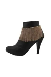 Women Gold Metal Chain Boot Bracelet Wrap Shoe Long Fringes Charm Dance Dangle