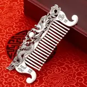 Chinese Tradition Silver Lucky Men Women Gift Bead Dragon Phoenix Hair Comb