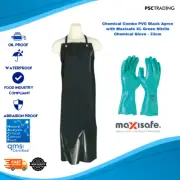 Chemical Combo PVC Black Apron with Maxisafe Green Nitrile Chemical Glove - 33cm
