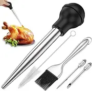 Turkey Baster, Detachable Turkey Baster Injector Set, Syringe Bulb With Cleaning Brush, Meat Injector Set with Basting Brush and Cleaning Brush, Stainless Steel Turkey Baster for BBQ Baking Cooking