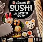Kawaii Sushi & Bento Box Set Kit w/ Box Book Rolling Mat Moulds Chopsticks *NEW*
