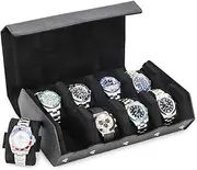 Contact's Family for 8 Watches Watch Roll Hexagonal Retro Watch Case Saffiano Leather Watch Case Watch Storage Box BLACK