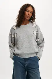 [Cotton On Women] Cotton On Women - Intarsia Knit Pullover - Stars intarsia S STARS INTARSIA