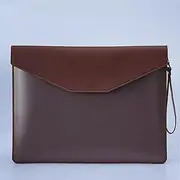 [SLEDEZ] Leather File Folder Portable Large-Capacity Briefcase Double-Layer A4 Paper File Document Bag(Brown)