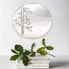 Round Engraved Bamboo and Sun Shaped Mirrors & Hook for Hanging