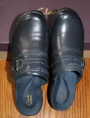 Clarks Hayla Merle Slip On Dk Navy Leather Women's 9 M Shoes Wedge Heel NIB