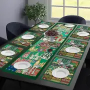 Khambadiya Table Runner Tea Mat Bowl Mat Runner Dining Table Mat 6 Pcs 1 Runner