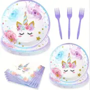 96Pcs Lovely Party Disposable Tableware Set Table Birthday Home Scene Party Atmosphere Props Festive Party Decoration Supplies