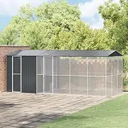 Bird Aviary with Extension, Parrot Cages for Large Birds, Outdoor Extra Large Bird Cage, Suitable for Macaws Canaries Parrots Budgie Lovebirds, Anthracite 310x640x247 cm Steel