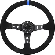 Universal 35cm Racing Steering Wheel with Horn Button Aluminum Frame for Racing Car Enthusiasts Easy Installation for Car Interior Enhancement (Blue)