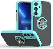 [JIEZUIMEI] Phone Case for Samsung Galaxy A55 5G Cover with Ring Holder,Ultra-Thin Translucent Matte Frosted PC Hard Back Cover,Soft Silicone TPU Bumper Sky Blue