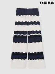 Reiss Navy Alba 13-14 yrs Zig-Zag Pointelle-Knit Trousers (AT1451) | $110