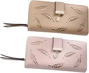 [BESPORTBLE] 2pcs Women Long PU Card Holder Stylish Hollow Leaf Design Portable Wallet for Cards Casual Use