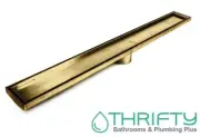 Radiant Linear Tile Insert Floor Grate in Brushed Gold 600 x 100mm