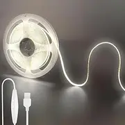 Clearhill 5V USB COB LED Strip Lights with Dimmable Switch,6.56FT/2M,Cool White 6500K,320LEDs/M,8mm Width,Not Waterproof IP20,1.5M USB Switch Cable,for DIY Home Indoor Decoration