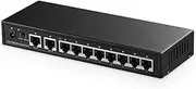 Binardat 10 Port Gigabit Ethernet Switch, 8 Ports 100/1000Mbps, 2 Gigabit Uplink, Support Vlan, Metal Case Unmanaged Plug and Play