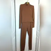 Gsuwoo Set waffle knit chocolate brown turtle neck sz XL New