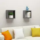High Gloss Grey Wall Cube Shelves Set of 2 Modern Decorative Storage 30x15 cm
