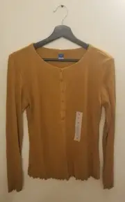 Old Navy Henley Women's Medium LS Slim Fit Rib Knit Chaparral NWT