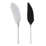 Feather Ballpoint Pens Bulk, 2Pcs Writing Pens Style 2, Black/Silver