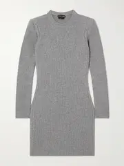 [TOM FORD] TOM FORD - Pointelle-trimmed Ribbed Cashmere Mini Dress - Gray - large large Gray