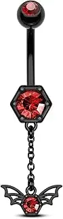 [Niaspi] Halloween 14G Black Spider Skeleton Hands Butterfly Dangle Belly Button Rings for Women 316L Stainless Steel Belly Navel Barbell Rings Halloween Piercing Jewelry