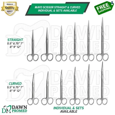 Operating Mayo Scissors Straight & Curved Surgical Medical Instruments German Gr