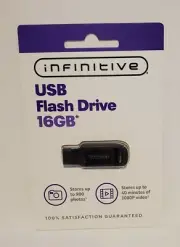 INFINITIVE USB FLASH DRIVE 16GB. 900 photos/40 minutes of video ready.