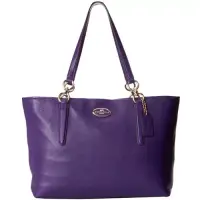 在飛比找博客來優惠-COACH 全皮金屬鍊環肩背托特包-紫 (現貨+預購)紫