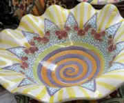 MacKenzie Childs Odd Fellows Large Serving Bowl-18” Ceramic Fluted Retired