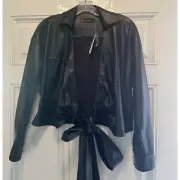 New York & Company Women's Faux Leather Black Tie-Front Jacket Size S