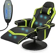 MoNiBloom Massage Gaming Chair - Adjustable, PU Leather, Ergonomic, with Speakers & Massage Function - Green