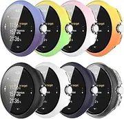 8-Pack Case Covers for Google Pixel Watch 3 45mm Case, PC Hard Ultra-Thin Slim Fit Scratch Resistant Bumper with Tempered Glass Screen Protector for Google Pixel Watch 3 (45mm, 8Pack)