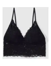 [Aerie] Show Off Eyelash Lace Padded Push Up Triangle Bralette in True Black